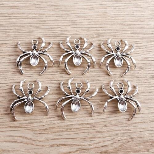 10pcs/lot 28*31mm Antique Silver Color Spider Charms for Jewelry Findings Halloween Charms Pendants Necklaces Bracelets Making
