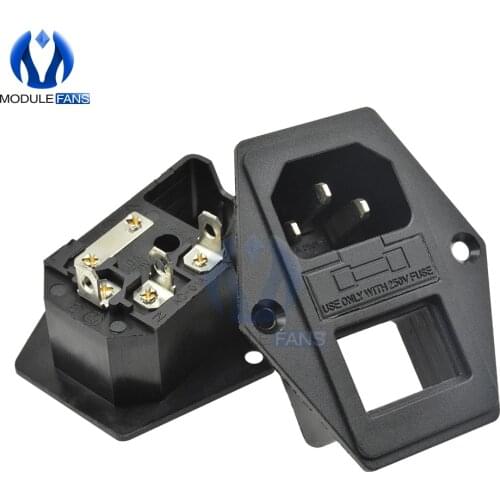 10PCS Screw Fixed Copper Core Socket IEC320 C14 AC 250V 10A Power Cord Inlet Socket Power Adapter with Fuse Rocker Switch