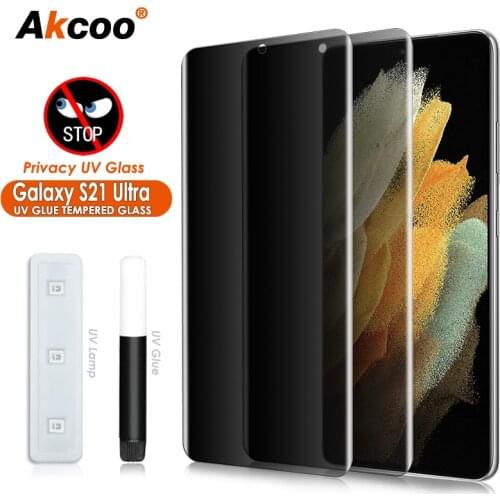 2 Pcs Galaxy S21 Ultra Privacy Screen Protector UV Liquid Tempered Glass for Samsung S8 10 Plus Note 8 9 10 20 5G Anti-Spy film