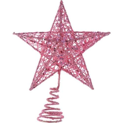 20cm Christmas Tree Iron Star Topper Glittering Christmas Tree Decoration Ornaments (Pink)