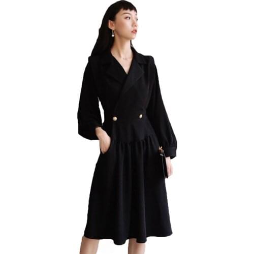 2021 Fashion Black Long-sleeved Suit Dress Female Spring Autumn Plus Size Temperament Waist Was Thin Dress For Women 78b