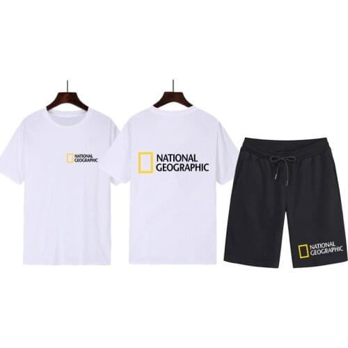 2021 National Geographic Sportswear Mens Casual Fitness Sweatshirt Two-piece 100% Cotton T-shirt Shorts Hip Hop Fashion