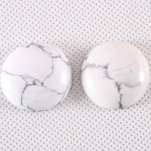 25MM Round Cabochon Natural Stone White Howlite No Drilled Hole Bead for Women Men DIY Jewelry Making Ring 2Pcs/Lot K1080