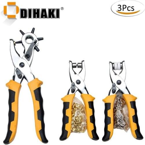 3pcs/Pack Leather Belt Hole Punch Plier+Eyelet Plier+Snap Button Grommet Setter Tool Kit Round 2.5/3/3.5/4/4.5/5mm Hole Puncher