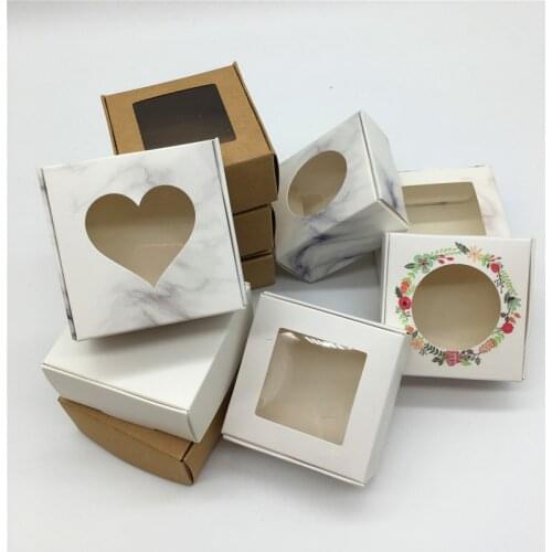 30pcs Paper Wedding Favor Gift Box Kraft Paper Cookies Candy PVC Windows Boxes Birthday Packing Box