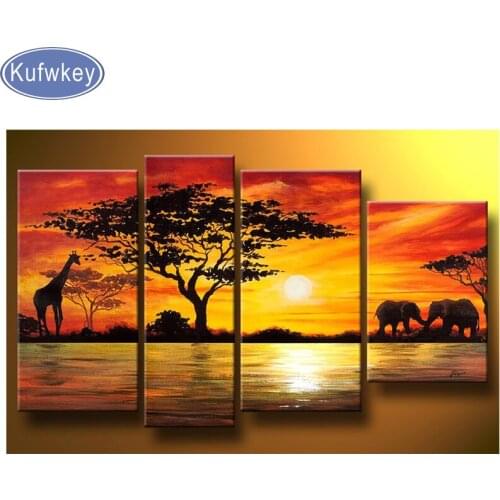 4 pcs Diamond Embroidery"African sunset elephant"Full round/square 5D Diy Diamond painting Cross Stitch landscape,Arts & Craft