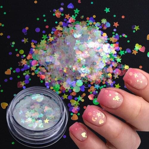 AB Colorful White Star Heart Round Dots Glitter Mixed Paillette Mermaid Flakes Sequins Nail Art Polish Resin Holographic Decor