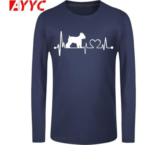 AYYC long sleeve tee Asian Size Men And Women Printing Animal Lover I Love My Dog Schnauzer Heartbeat T-shirt O-Neck T-shirt