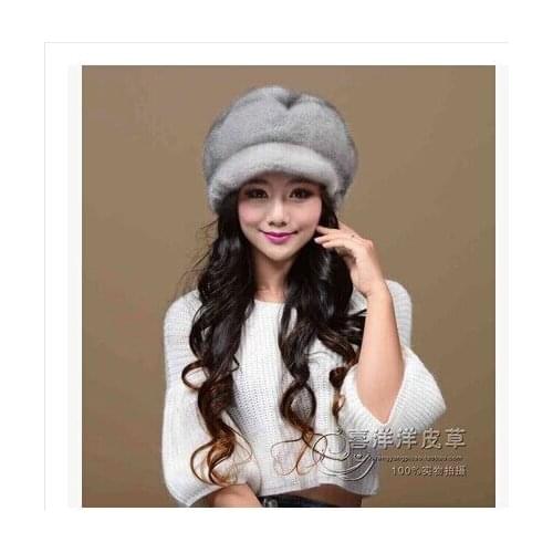 Free shipping Ms imported mink fur hats Female big six disc mink fur hats Leather whole fur cap In the winter