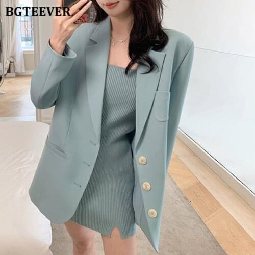 BGTEEVER Elegant Office Ladies Notched Collar Suit Jackets Autumn New Fashion Loose Single-breasted Female Blazer Tops 2021