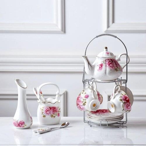 Royal Bone China Tea Cup Saucer Sets Pink Flower Porcelain Coffee Mugs European Luxury Tazas Cafe Summer Water Cups AC50BD