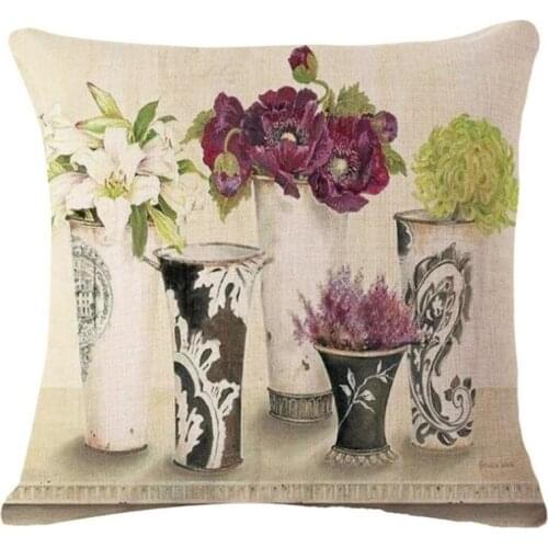 Western Style Rural Flowers Vase Home Decorative Cushion Cover Sofa Throw Pillow case Cotton Linen Square Almofadas Cojines
