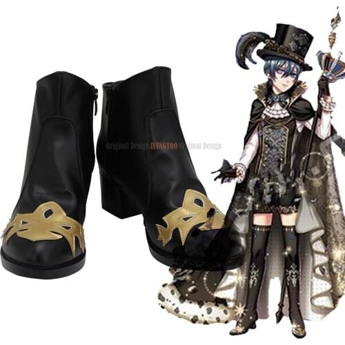 Dream 100 Sun Awakening Ciel Black Boots Cosplay Black Butler Ciel Leather Cosplay Shoes Customized Boots Any Size