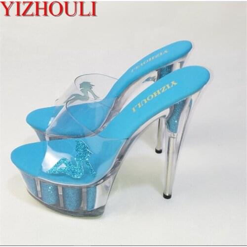 Interdiffused Pink Crystal Slippers 15 High-Heeled Shoes Fashion Womens Shoes Beauty Decorative Crystal Stripper Shoes