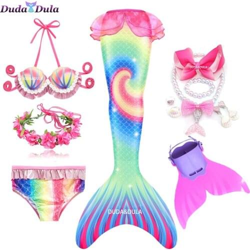 Girls Mermaid Tail Swimming Costumes Cosplay Costume For Holiday Beach Clothes Mermaid Swimsuit for Kids Swimmable Dresses
