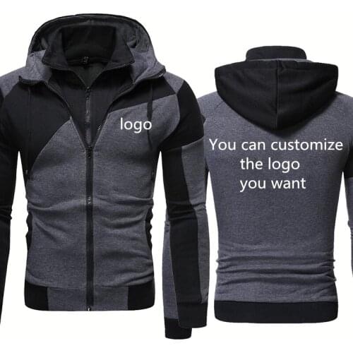 High Quality Spring Autumn Stitching jackets Can Custom LOGO Fashion Casual Mens Fake Two Pure cotton Mens zip Sweatshir
