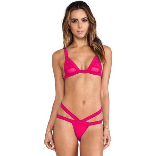 Summer lady net gauze splicing binding bikini sexy perspective lace beach outfit