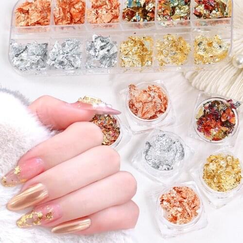 Matte Gold Silver Confetti Foil Paper Irregular Aluminum Nail Sticker Full Cover Decal Manicures Glitter Nail Art Decoration