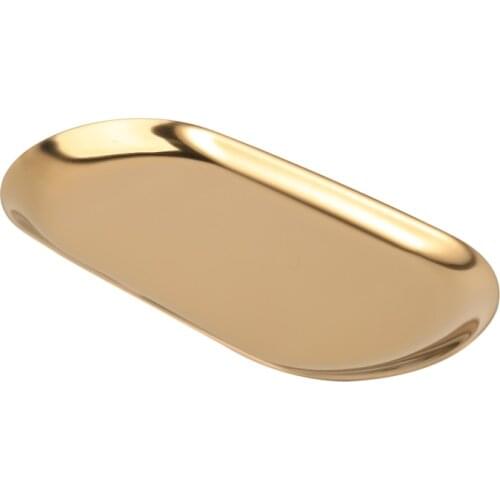 Metal Storage Tray Gold Oval Dotted Fruit Plate Small Items Jewelry Display Tray Mirror