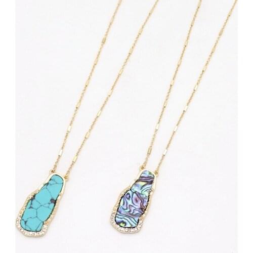 Fashion women new arrived simples gold pendant necklacesTurquoise abalone shells long necklace