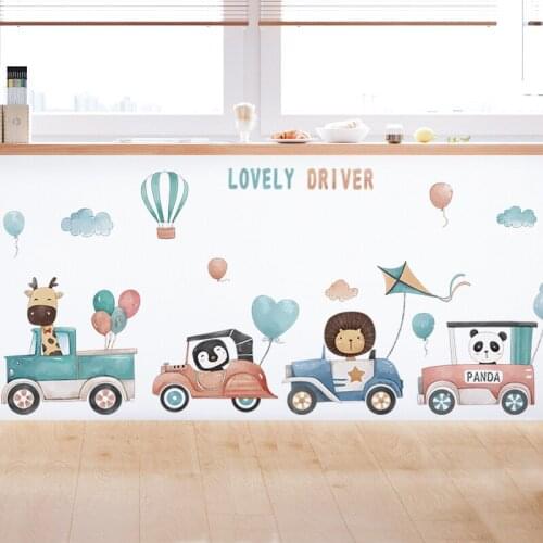 Cartoon Cute Animals Car Wall Stickers for Kids Room Decor Nursery Wall Decals Removable Playroom Mural Baby Room Decor Poster
