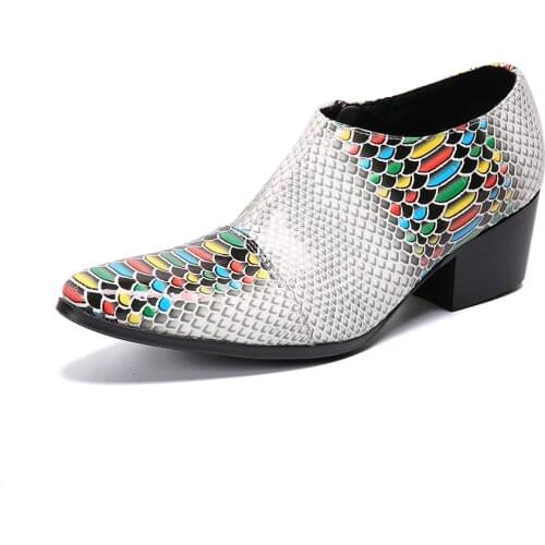 Men Leather Shoes High Heels Snake Skin Prints Men Business Dress Wedding Classic Style Pointed Toe Shoes For Men Oxford Shoes