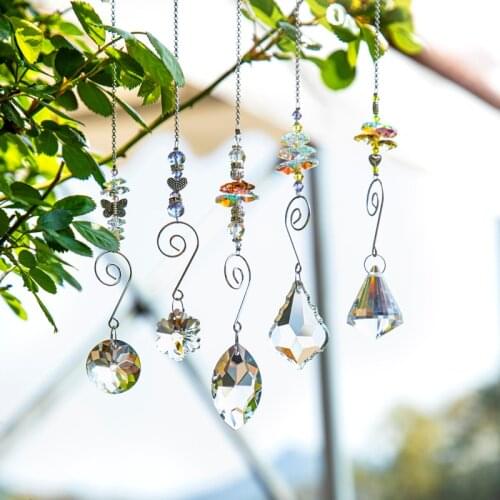 H&D Set 5 Hanging Crystal Prisms Suncatcher Rainbow Maker Window Decoration Fengshui Crystals Ornament DIY Home Wedding Decor