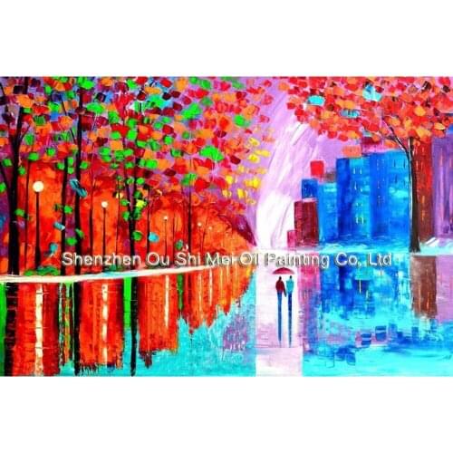 Newest Handpainted Oil Painting on Canvas Knife Street Landscape Home Decor Modern Abstract Colorful Scenery Wall Picture Art