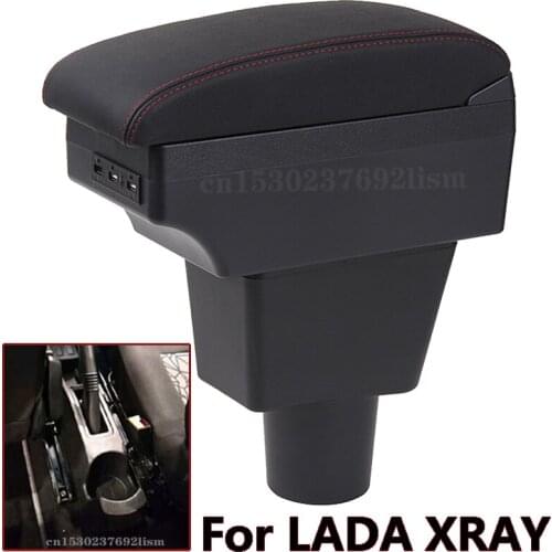 For LADA XRAY Armrests box central storage box Retrofit parts Car Armrest with USB LED light Easy to install