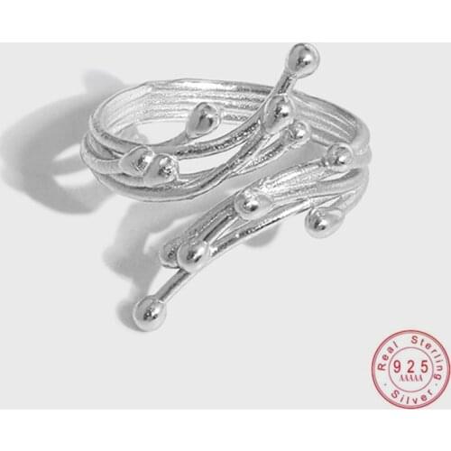 HI MAN Korean Simple Flowing Texture S925 Sterling Silver Open Ring Women Fashion Personality Party Jewelry Accessories