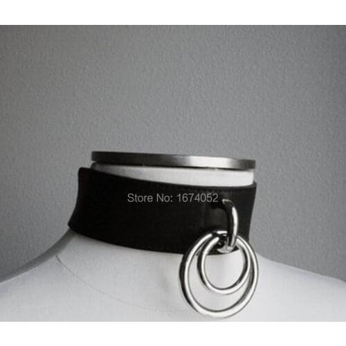 Sexy Handmade Handcraft Leather Collar Punk Gothic Harajuku Double O Round Collar Necklace