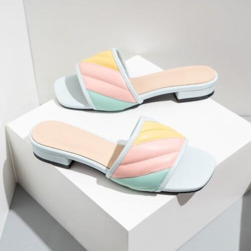 Large Size 41 42 Women Slippers Thick Low Heel Ladies Flat Slides Shoes Woman Mixed Color Female Flip Flops Summer Beach Shoes