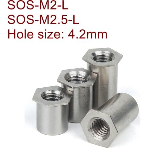 50pcs/lot SOS-M3 M4 M5*L PEM Through hole standoff Stainless steel A2 PEM SOS