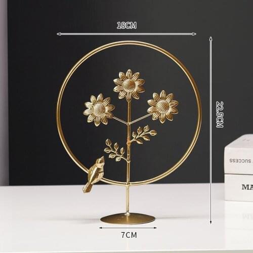 Modern light luxury decorative leaves peach blossom sunflower metal ornaments for living room cabinet home decoration craft gift