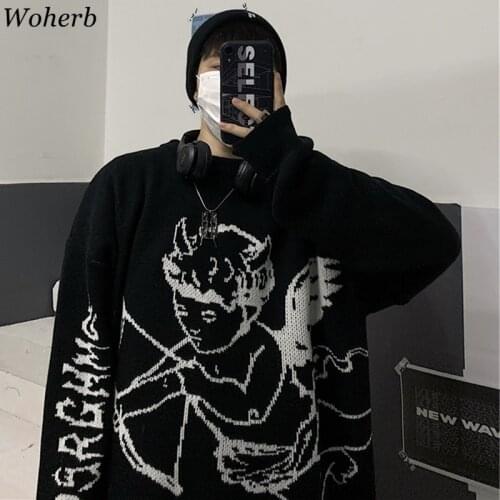 Woherb Sweaters Women Streetwear Knitted Pullover Angel Jacquard Fashion Hip Hop Spring Autumn Harajuku Oversized Outwear Jumper