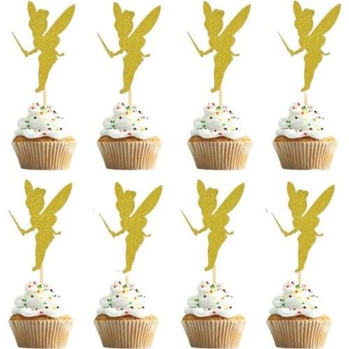 10pcs Sequin Gold Cute Little Angel Elves Cake Toppers Fairy for girls Birthday Baby Shower Dessert Table Decorative Toppers