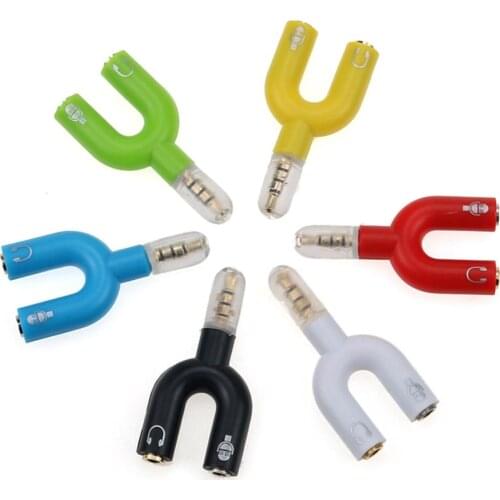 U Type 3.5mm Jack Plug Headset Audio AUX Mic Converter Adapter 1 Male to 2 Female Audio U Splitter Cable For Earphone Laptop