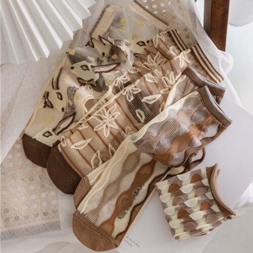 Wild Girls Spring and Summer Female Women Socks Tea Color Glass Silk Socks Tube Socks