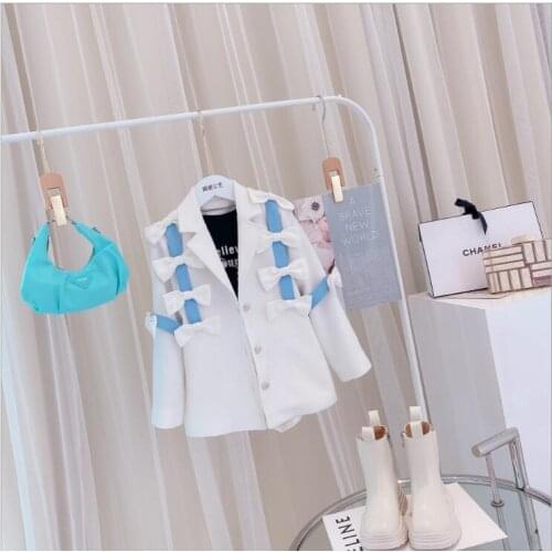 2021 Korean style girls bow blazer cotton fashion long sleeve autumn girls coat 4-9t B698