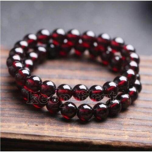 New 2pcs Fashion 7-8mm Natural Burgundy Garnets Round Beads Stretch Bracelet AA