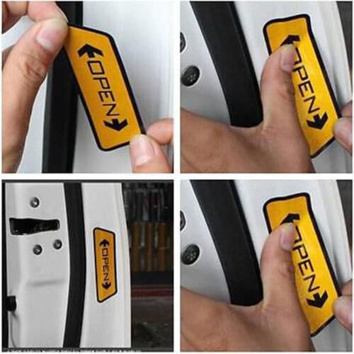 4Pcs Car Door Opening Reflective Sticker Safety Warning Sticker Auto Accessories Reflective Material Warning Tape For Car Safety