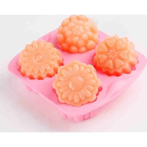 4 Holes Lotus Shape Fondant Cake Mold Muffin Sweet Candy Jelly Moulds Chocolate Make Tool Silicone Soap Mold 100% Handmake