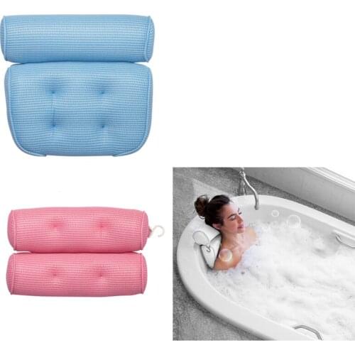 3D Breathable Mesh Spa Bath Pillow with 6/4pcs Suction Cups Neck Back Support Spa Pillow Bathroom Accersories подушка для ванны