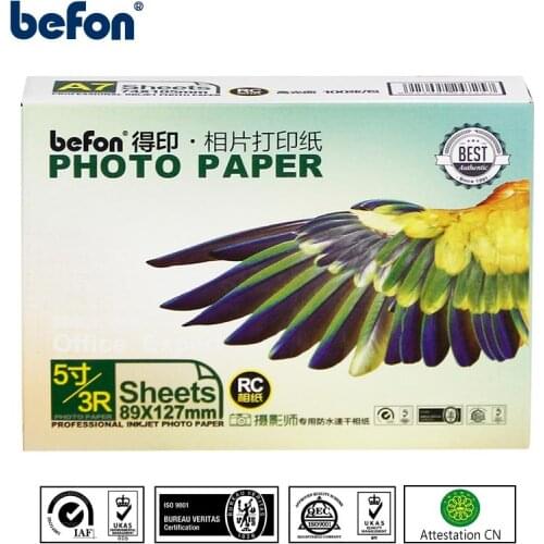 Befon 3R 5 Inch Inkjet Photo Paper High Glossy Imaging Printing Paper 100 Sheets 260gsm Waterproof Photographic Paper 3.5x5 inch
