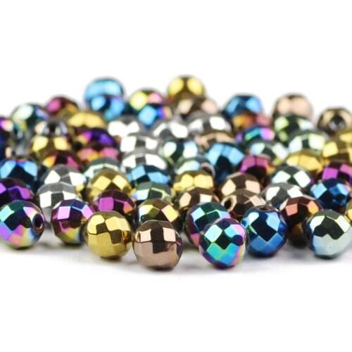 JHNBY Faceted Round Hematite 8mm 50pcs Natural Stone Plating color Loose beads ball for Jewelry bracelets Making DIY Accessories