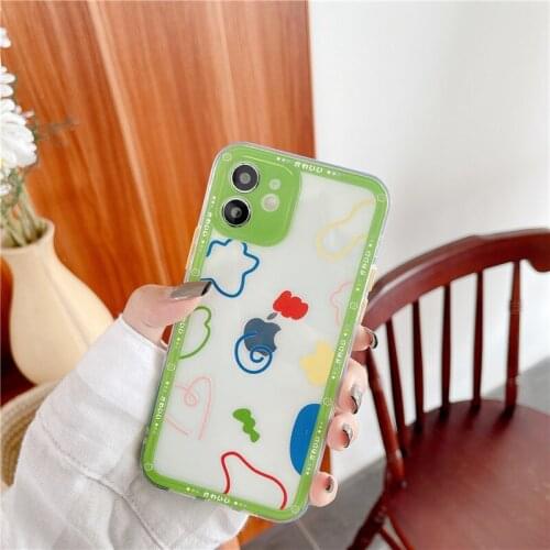 Cute Flowers Phone Case For iPhone 12 11 Pro Max 7 8 Plus X XR XS Max SE2020 Cartoon Graffiti Clear Soft Cover Shockproof Fundas