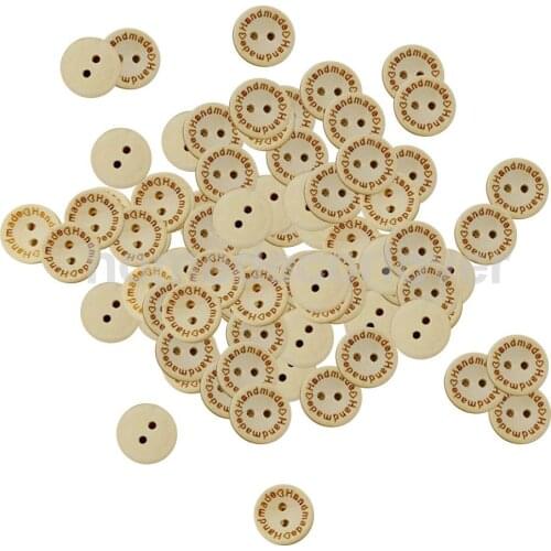 100 Pieces Handmade Love Heart Wood Buttons 2 Holes Wood Color for DIY 15 mm