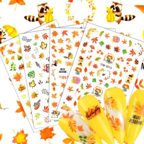 Nail Art Autumn Maple Leaf Sticker with Adhesive / Water Transfer Printing Butterfly Animal Small Daisy Sun Flower Nail Stickers