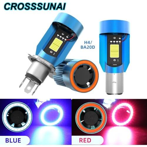 DRL Motorcycle Headlight LED H4 BA20D Hilo Lights 25W Moto Spotlights Bike Front Light Headlamp12V Angel Eye Blue Red Scooter