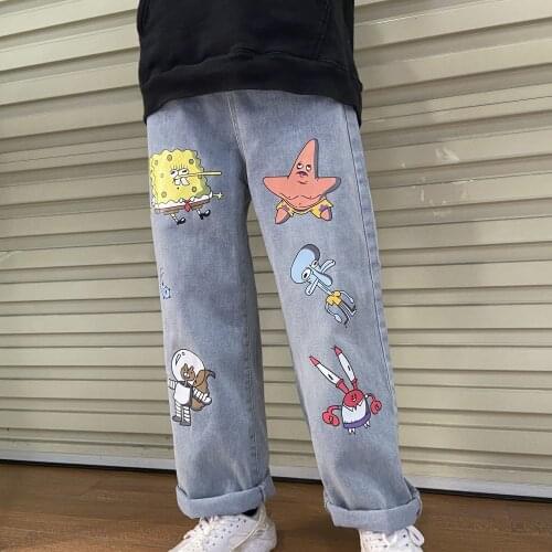 Cartoon Jeans Women Cute Hip Hop Pants Fashion Loose Rock Jeans Harajuku Autumn High Street Casual Funny Pant Streetwear Female